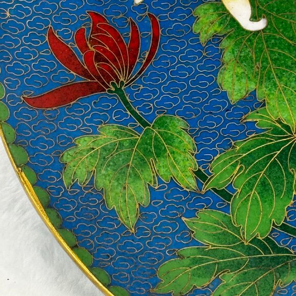 Vintage Japanese Cloisonne Jingfa Floral Enamel 9" Round Plate Turquoise Golden - Picture 3 of 15